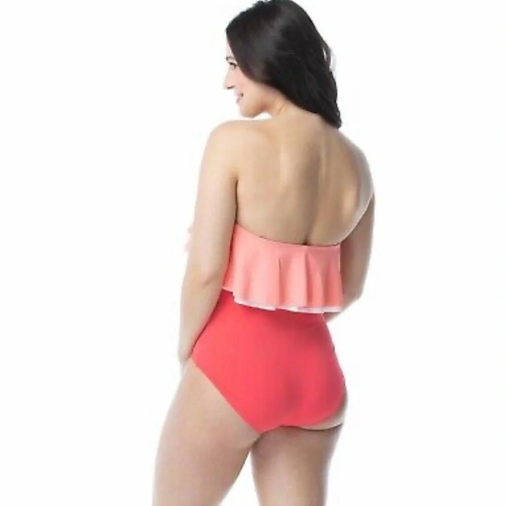 Coco Reef Contours Agate Petunia Ruffle Bandeau One Piece Swimsuit Size 12 - Picture 2 of 7